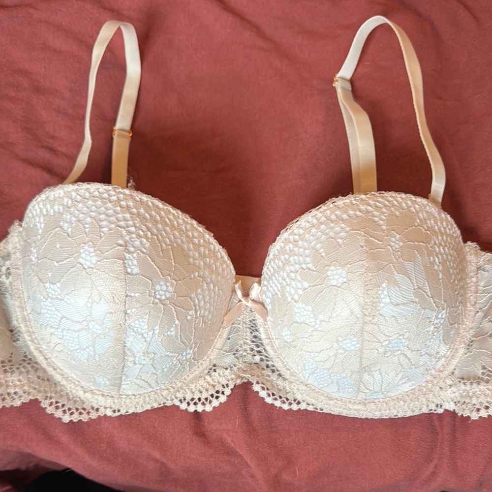 Elegant Cream Lace Bra 36C #064